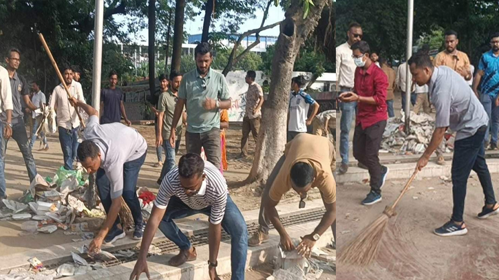 কর্মসূচি শেষে নিজেরাই শহীদ মিনার পরিস্কার করলো জবি ছাত্রদল কর্মসূচি শেষে নিজেরাই শহীদ মিনার পরিস্কার করলো জবি ছাত্রদল