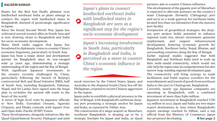 Japan to tie landlocked Northeast India with Bangladesh